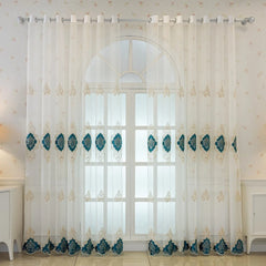 Bethany Teal Medallion Embroidered Custom Sheer Curtain