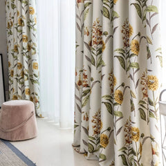 Bobbie Cotton Linen Vintage Botanical Room Darkening Curtain