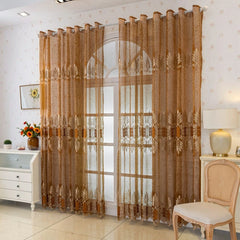 Bonita Amber Leaf Embroidered Custom Sheer Curtain
