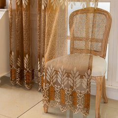 Bonita Amber Leaf Embroidered Custom Sheer Curtain