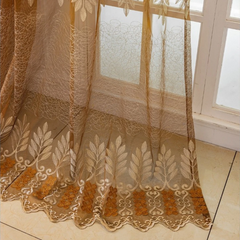 Bonita Amber Leaf Embroidered Custom Sheer Curtain