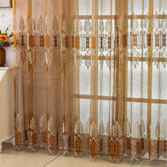 Bonita Amber Leaf Embroidered Custom Sheer Curtain