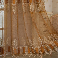Bonita Amber Leaf Embroidered Custom Sheer Curtain