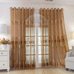 Bonita Amber Leaf Embroidered Custom Sheer Curtain