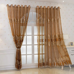 Bonita Amber Leaf Embroidered Custom Sheer Curtain