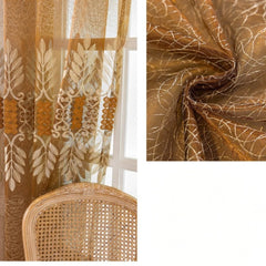 Bonita Amber Leaf Embroidered Custom Sheer Curtain
