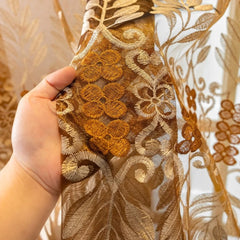 Bonita Amber Leaf Embroidered Custom Sheer Curtain
