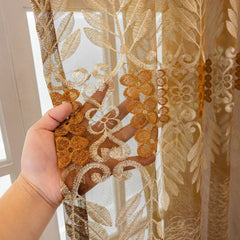 Bonita Amber Leaf Embroidered Custom Sheer Curtain