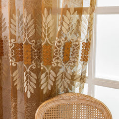 Bonita Amber Leaf Embroidered Custom Sheer Curtain