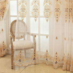 Carla Versailles Gold Embroidered Custom Sheer Curtain
