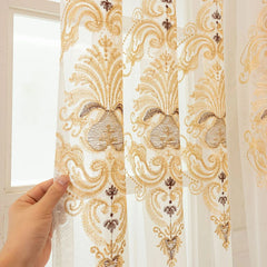 Carla Versailles Gold Embroidered Custom Sheer Curtain