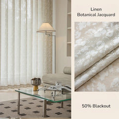 Carol Elegant Botanical Jacquard Linen Custom Sheer Curtain