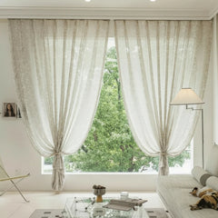 Carol Elegant Botanical Jacquard Linen Custom Sheer Curtain
