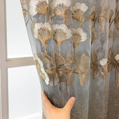 Catrina Vintage Embroidered Floral Custom Sheer Voile Curtain