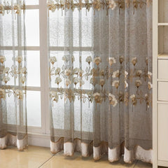 Catrina Vintage Embroidered Floral Custom Sheer Voile Curtain