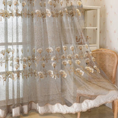 Catrina Vintage Embroidered Floral Custom Sheer Voile Curtain