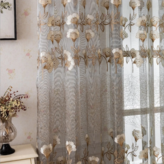 Catrina Vintage Embroidered Floral Custom Sheer Voile Curtain