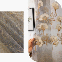 Catrina Vintage Embroidered Floral Custom Sheer Voile Curtain