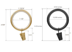 Metal Curtain Rings with Clips - 15 Pack