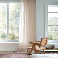 Luftiger, geometrischer, durchsichtiger Vorhang aus Dakota-Baumwolle mit Ösen in Weiß