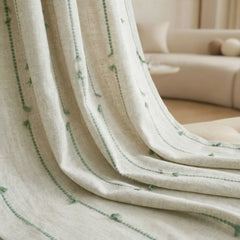 Davina Sage Tassel Linen Semi-Sheer Custom Curtain
