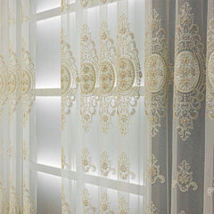 Diane Luxury Pearl Embroidered Floral Custom Sheer Curtain