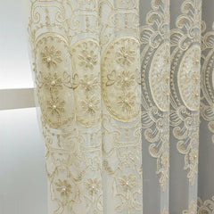 Diane Luxury Pearl Embroidered Floral Custom Sheer Curtain