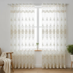 Pearl Embroidered Floral Custom Sheer Curtain