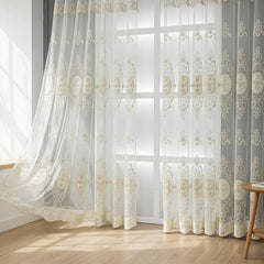 Diane Luxury Pearl Embroidered Floral Custom Sheer Curtain