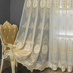 Diane Luxury Pearl Embroidered Floral Custom Sheer Curtain