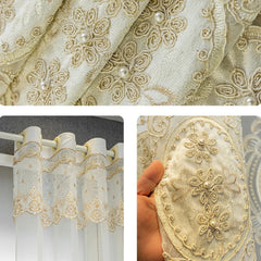 Diane Luxury Pearl Embroidered Floral Custom Sheer Curtain