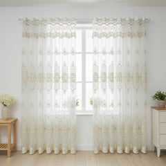 Diane Luxury Pearl Embroidered Floral Custom Sheer Curtain