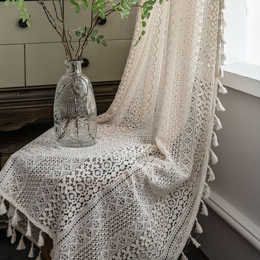 Emelia Ivory Crochet Cotton Custom Curtain