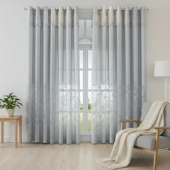 Evie Grey Victorian Romance Floral Custom Sheer Curtain