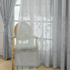 Evie Grey Victorian Romance Floral Custom Sheer Curtain