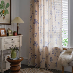 Finley White Floral Light Filtering Blackout Custom Curtain