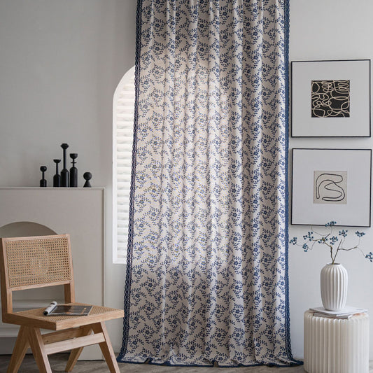 Ingrid Blue Leaf Custom Curtain