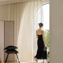 Kalani Linen Semi-Sheer Custom Curtain With Black Trim