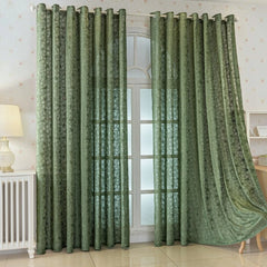 Kehlani specialfremstillet transparent gardin med blomsterjacquard i olivengrønne nuancer