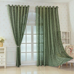 Kehlani specialfremstillet transparent gardin med blomsterjacquard i olivengrønne nuancer