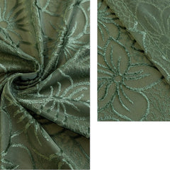 Kehlani specialfremstillet transparent gardin med blomsterjacquard i olivengrønne nuancer