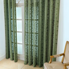 Kehlani specialfremstillet transparent gardin med blomsterjacquard i olivengrønne nuancer