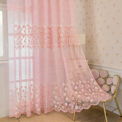 Kenzie Blush Floral Embroidered Custom Sheer Curtain