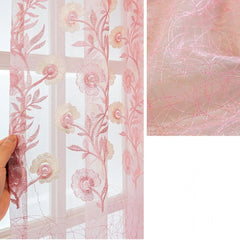 Kenzie Blush Floral Embroidered Custom Sheer Curtain