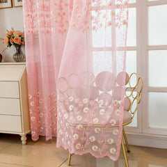 Kenzie Blush Floral Embroidered Custom Sheer Curtain