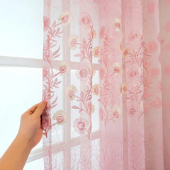 Kenzie Blush Floral Embroidered Custom Sheer Curtain