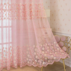 Kenzie Blush Floral Embroidered Custom Sheer Curtain