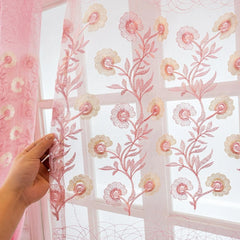 Kenzie Blush Floral Embroidered Custom Sheer Curtain
