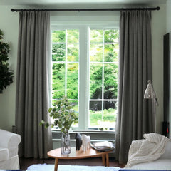 Kinslee Grey Linen Room-Darkening Blackout Custom Curtain
