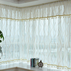 Landry Weißer Gaze-Vorhang, geometrisch, luftig, transparent, individuell gestaltet